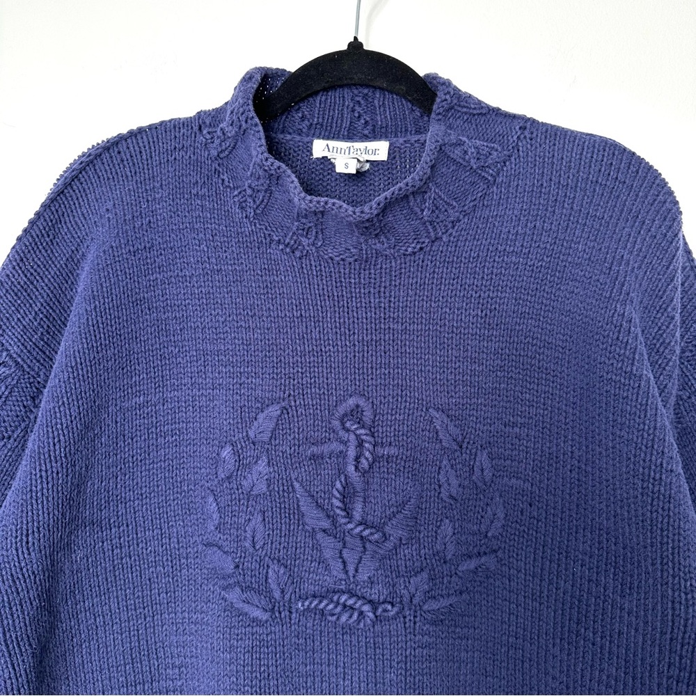 Vintage Ann Taylor Nautical Navy Old Money Preppy Embroidered Anchor Sweater - Picture 2 of 11